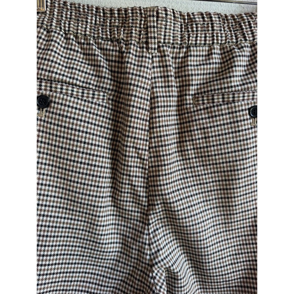 H&M Men's L Brown Black Beige Check Viscose Blend Slim Flat Front Dress Pants - Picture 5 of 7